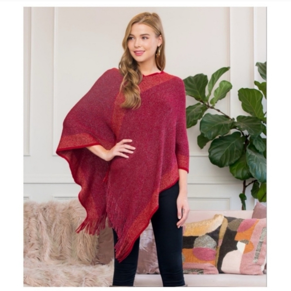 Beautiful Poncho Red Magenta OS Ruggine - Picture 2 of 3